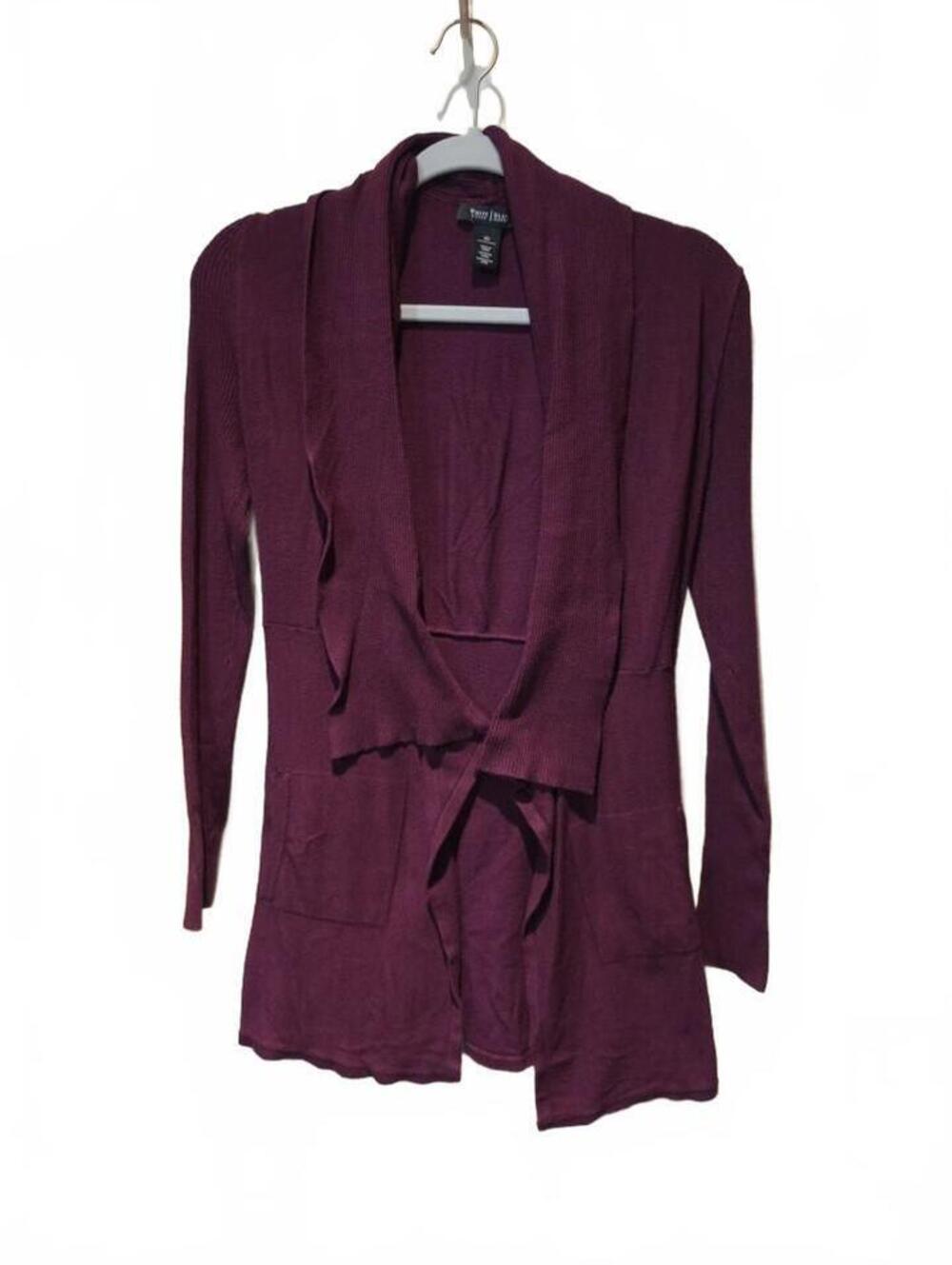 White House Black Market Womens Sweater XS Purple Cardigan Open Front Pockets